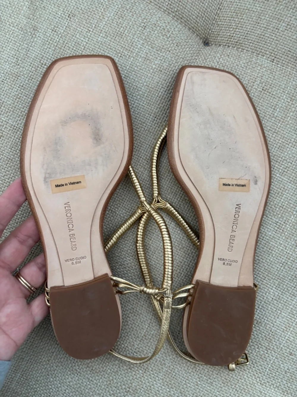 Veronica Beard Amelia T-Strap Thong Metallic Sandal - Size 6.5M - Picture 4 of 7